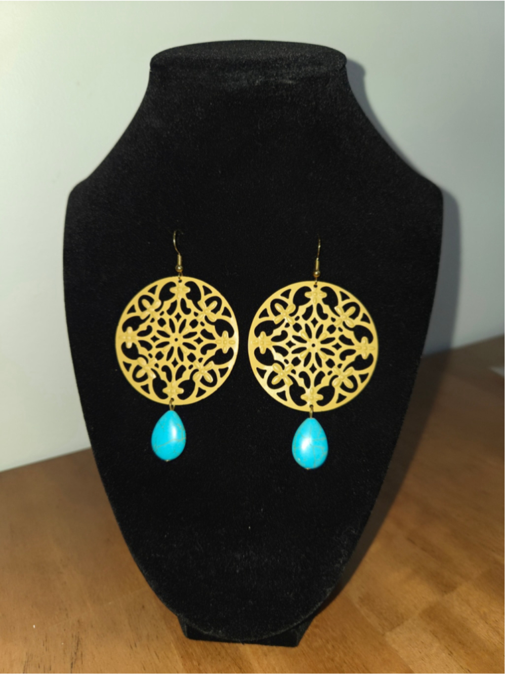 •Paparazzi• Women's Gold and Turquoise Filigree Drop Earrings, One Size